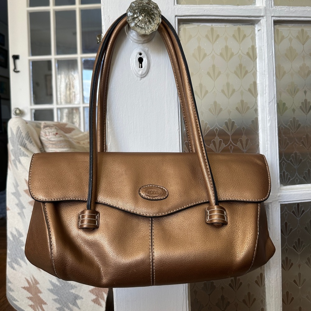 Tod's Metallic Bronze Leather Bag